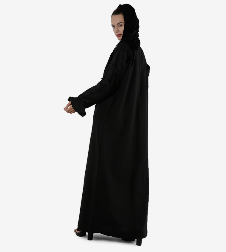 Long Sleeves Pocket Detailed Open Front Abaya