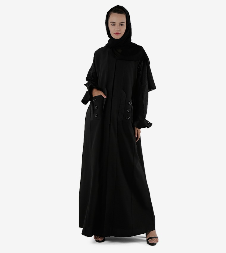 Long Sleeves Pocket Detailed Open Front Abaya