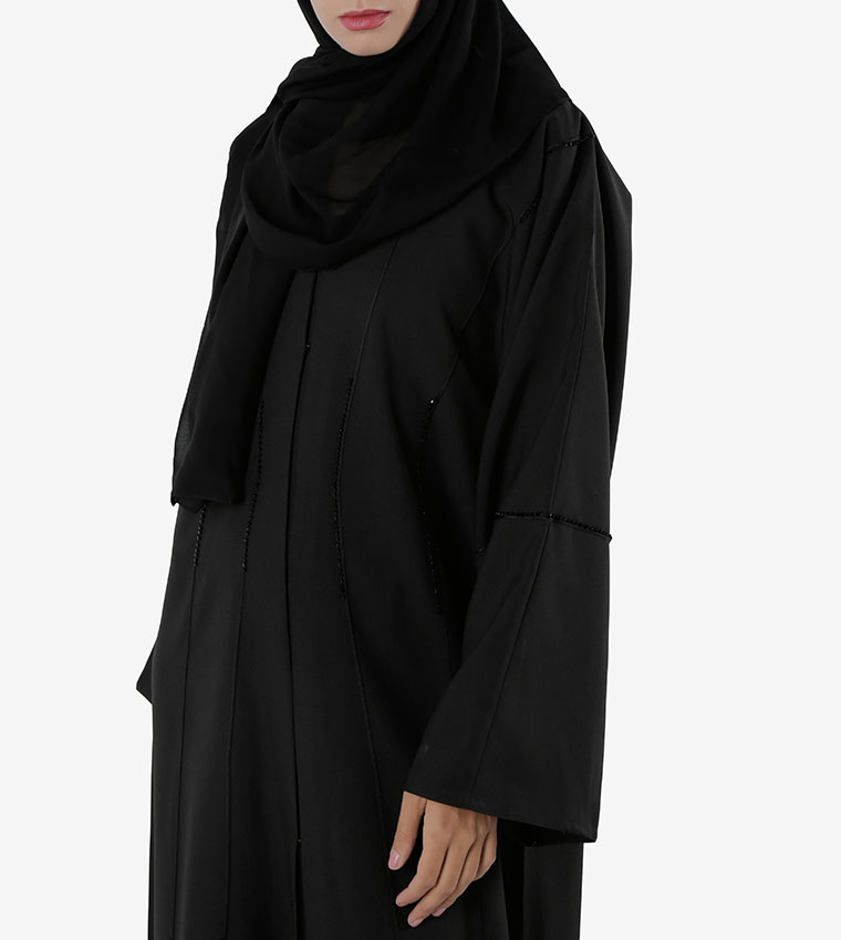 Long Sleeves Open Front V-Neck Abaya