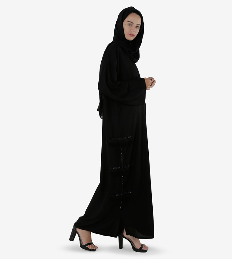 Bead Embellished Long Wide Sleeves Abaya