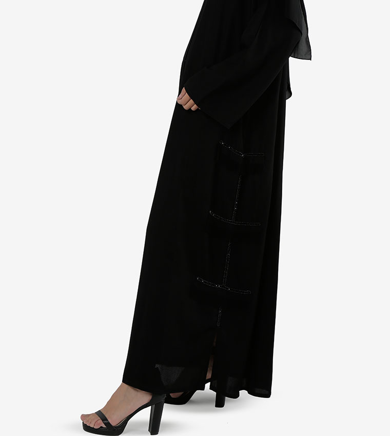 Bead Embellished Long Wide Sleeves Abaya
