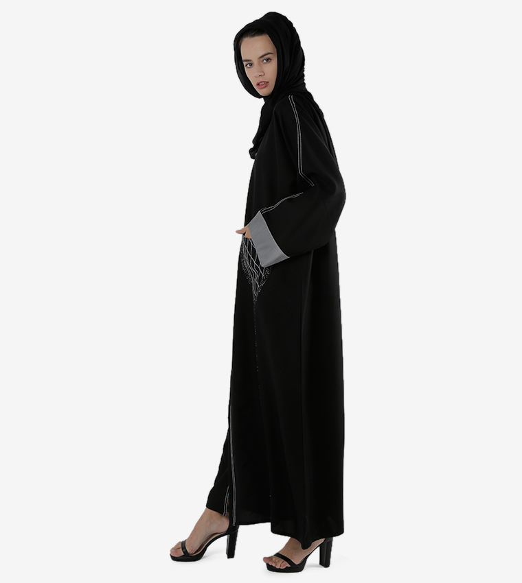 Long Sleeves Pocket Detail Open Front Abaya