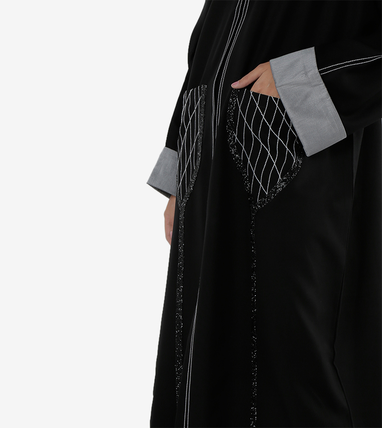 Long Sleeves Pocket Detail Open Front Abaya