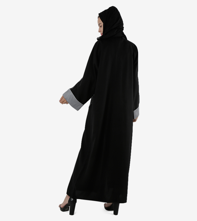 Long Sleeves Pocket Detail Open Front Abaya