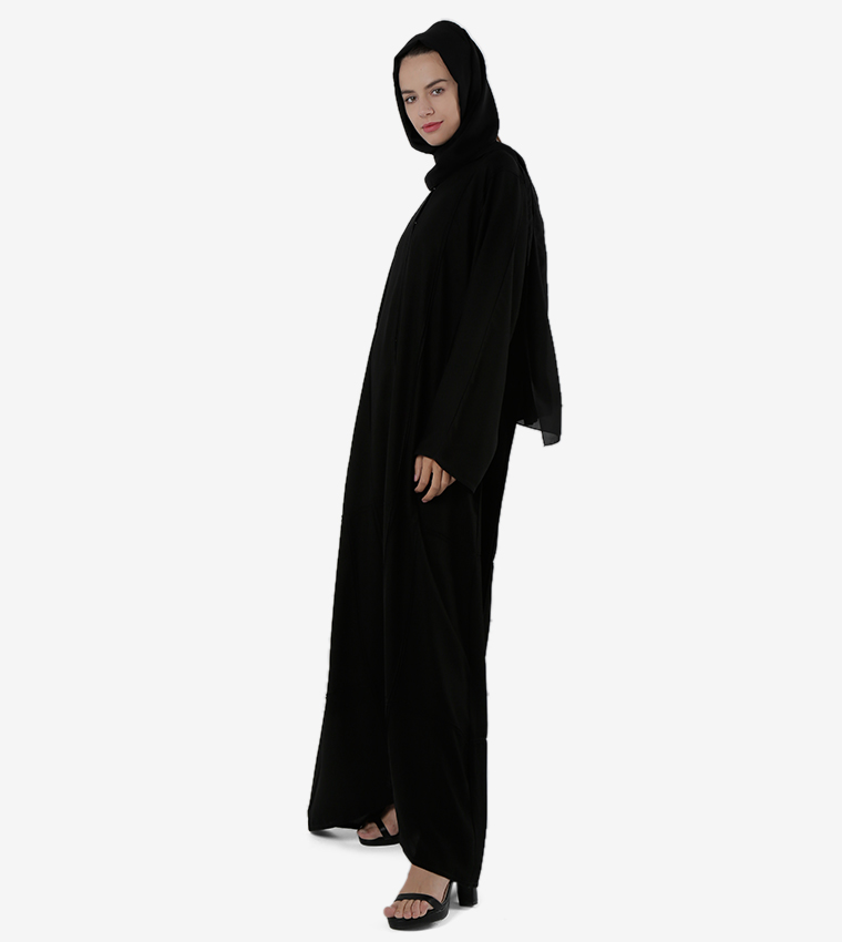 عباية بأكمام طويلة سادة - أسود