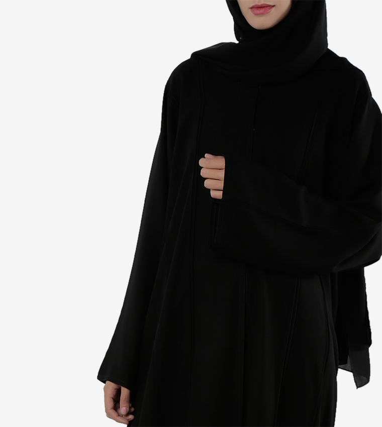 عباية بأكمام طويلة سادة - أسود