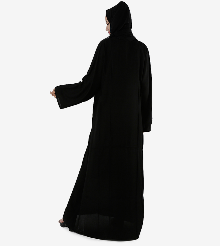 عباية بأكمام طويلة سادة - أسود