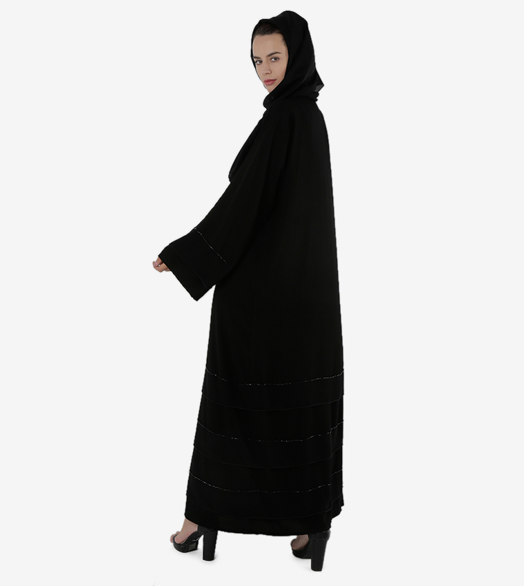 عباية بأكمام طويلة وياقة مستديرة - أسود