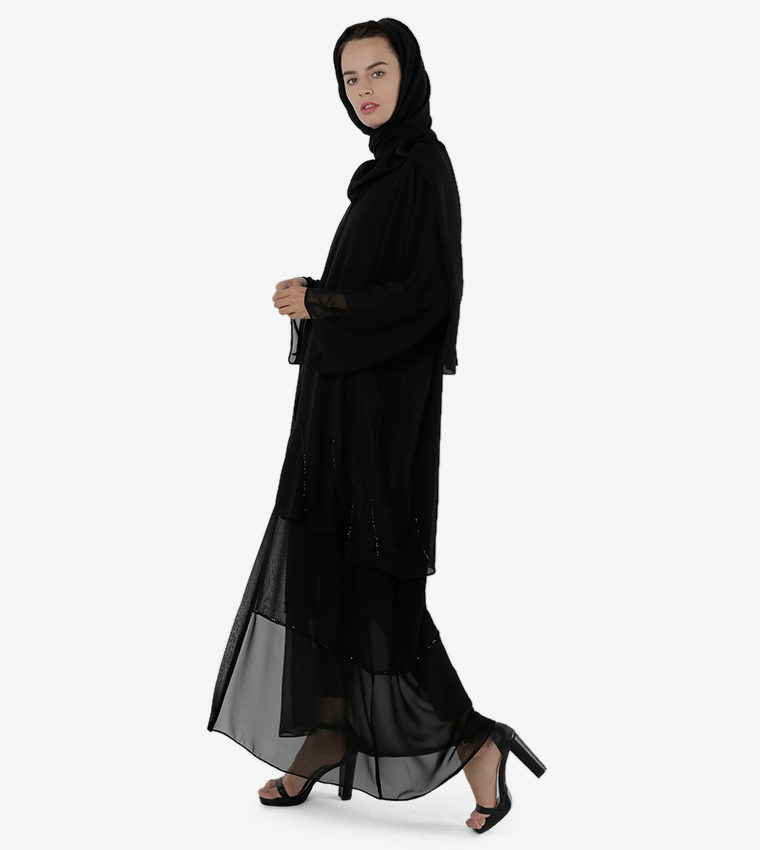 Long Sleeves Open Front Round Neck Abaya