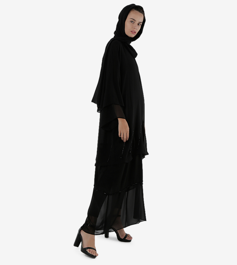 Long Sleeves Open Front Round Neck Abaya