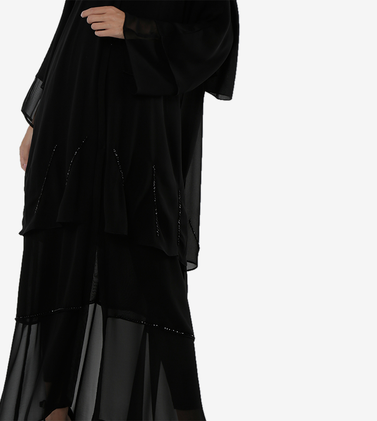Long Sleeves Open Front Round Neck Abaya