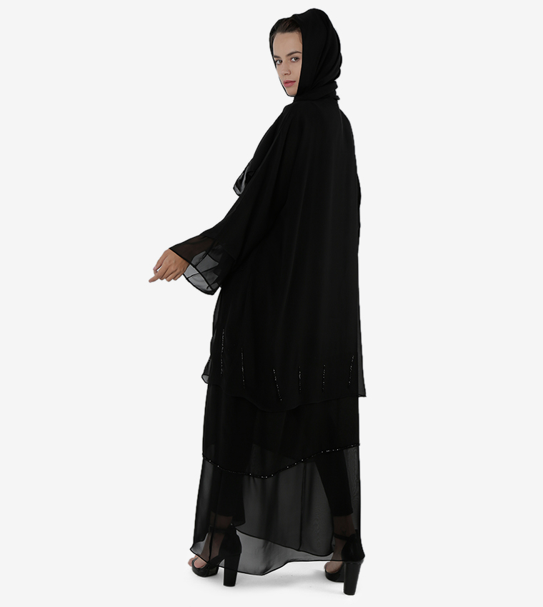 Long Sleeves Open Front Round Neck Abaya