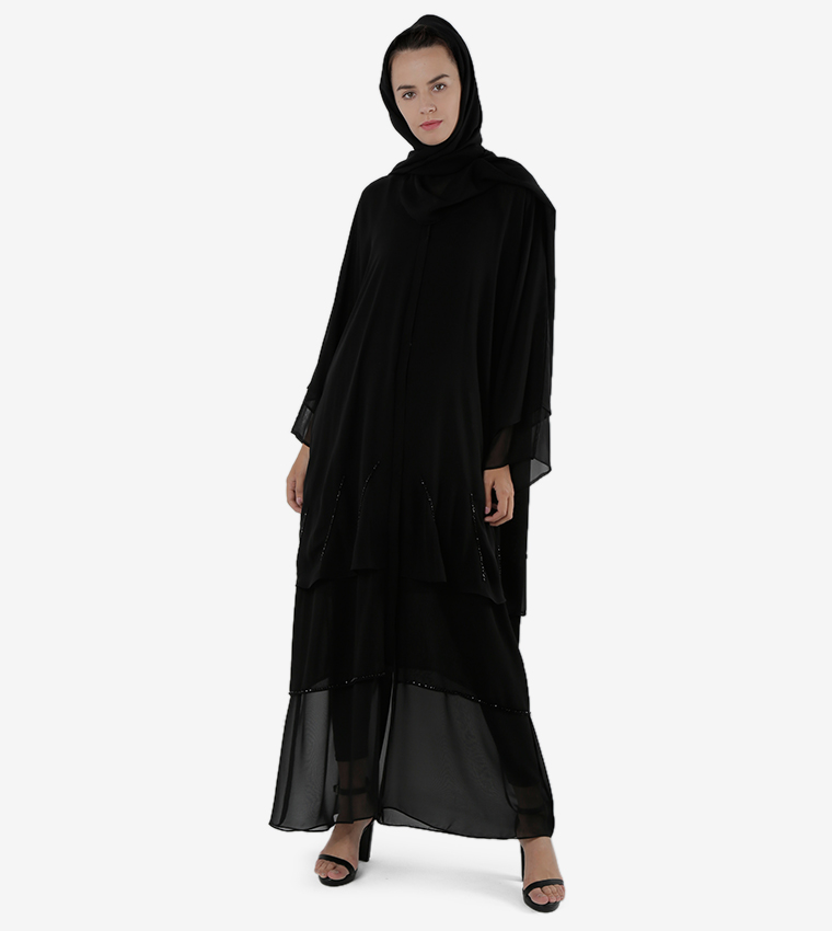Long Sleeves Open Front Round Neck Abaya