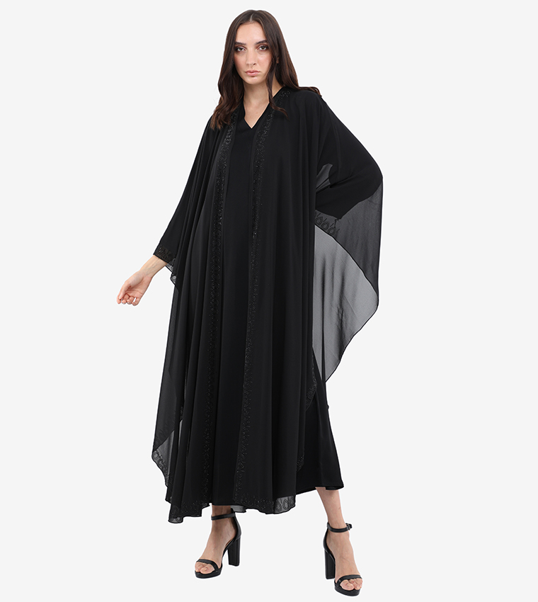 Soild V-Neck Kimono Sleeve Abaya
