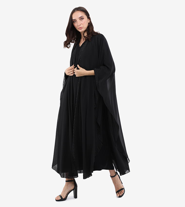 Soild V-Neck Kimono Sleeve Abaya