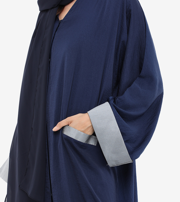 Color Block Pocket Detailed Abaya