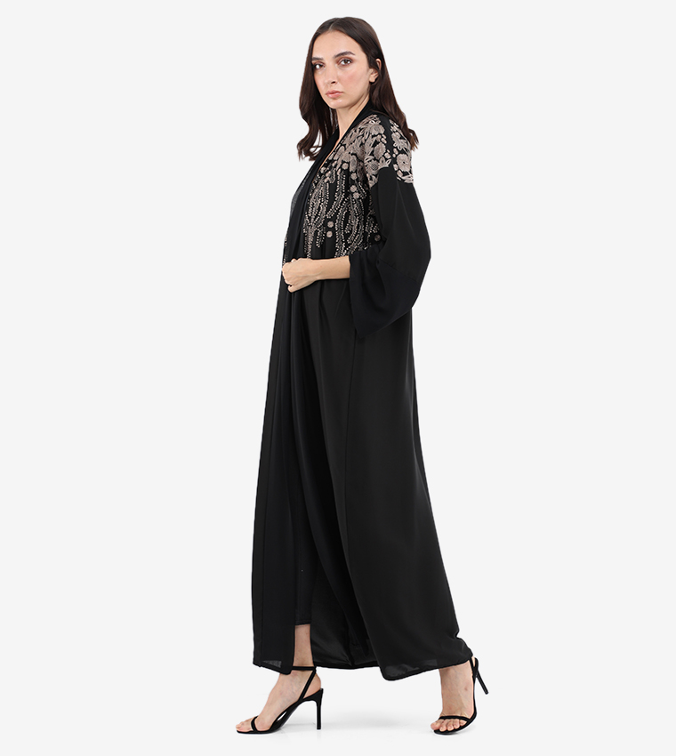Embroidery V-Neck Long Sleeve Abaya