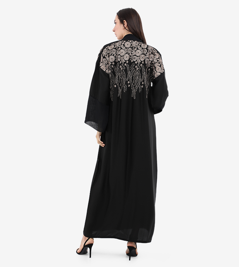 Embroidery V-Neck Long Sleeve Abaya