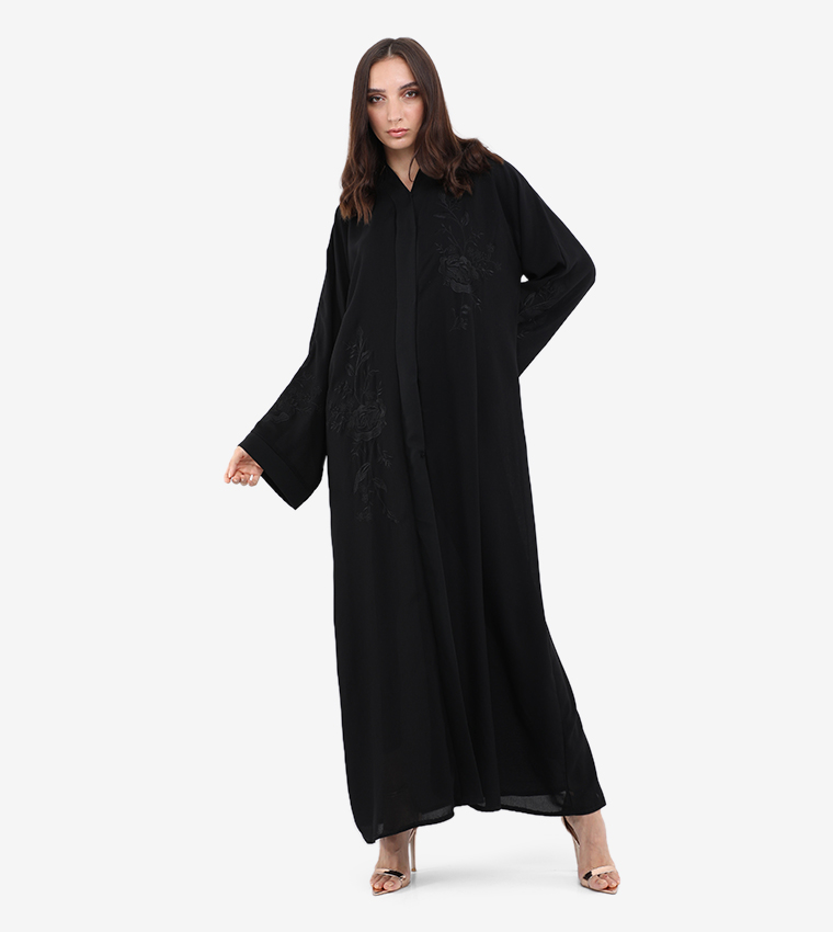 Embroidery V-Neck Long Sleeve Abaya