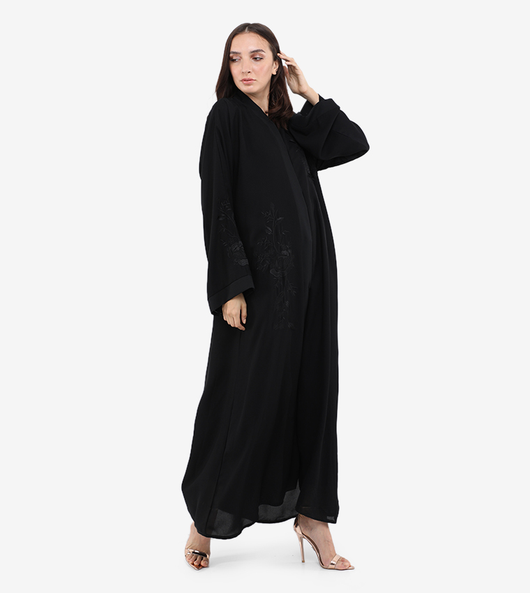 Embroidery V-Neck Long Sleeve Abaya