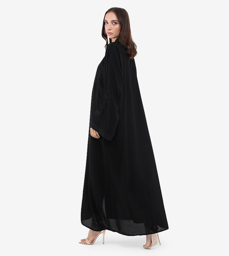 Embroidery V-Neck Long Sleeve Abaya