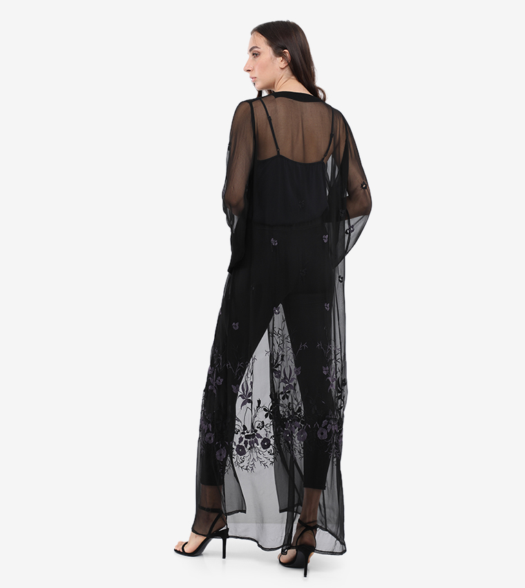 Embroidered V_Neck Log Sleeves Abaya 