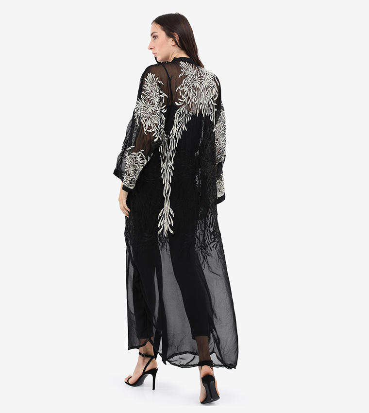 Embroidery V-Neck Long Sleeve Abaya