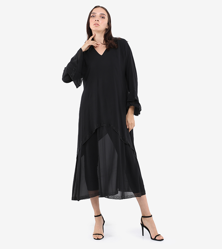 Abaya-Black/Stone Work