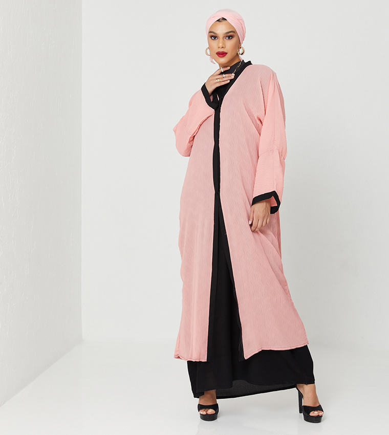 Contrast Trim Long Sleeves Abaya