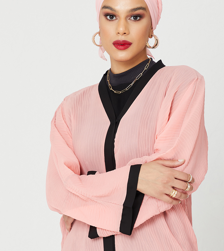 Contrast Trim Long Sleeves Abaya