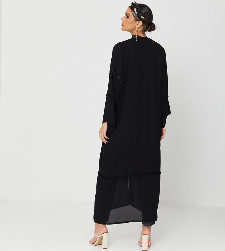 Abaya Design With Black Stone Hand Work On It-Black