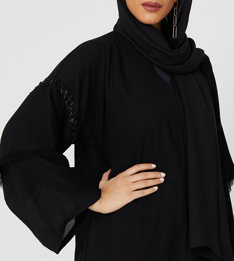 Abaya Design With Black Stone Hand Work On It-Black
