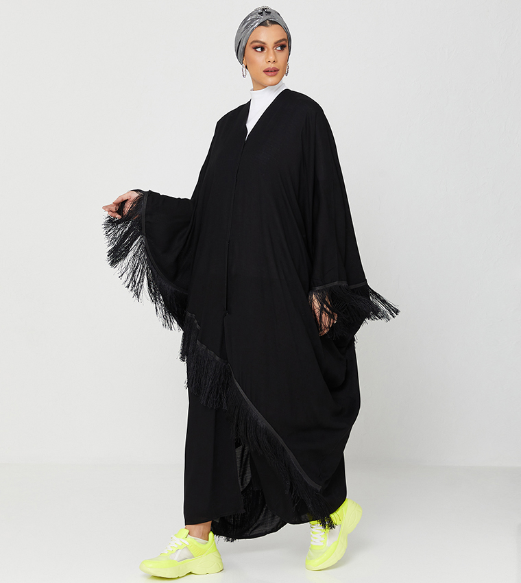 Abaya Design With Frills-Green