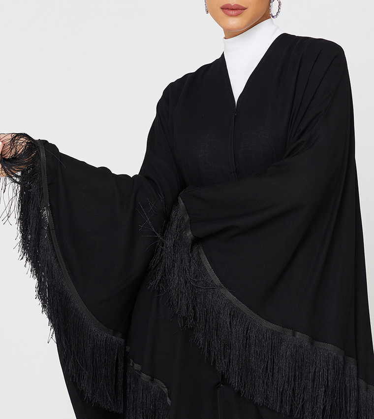 Abaya Design With Frills-Green