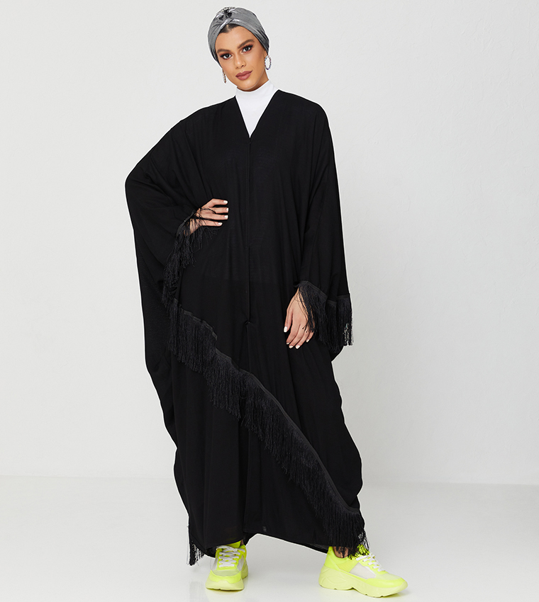 Abaya Design With Frills-Green