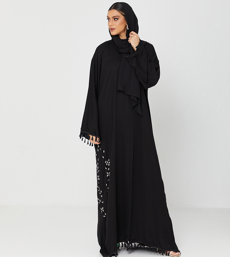 Abaya With Stone Hand Work Design-Black