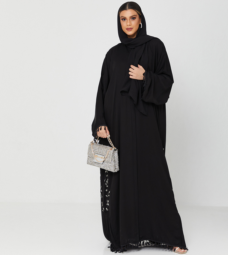 Abaya With Stone Hand Work Design-Black