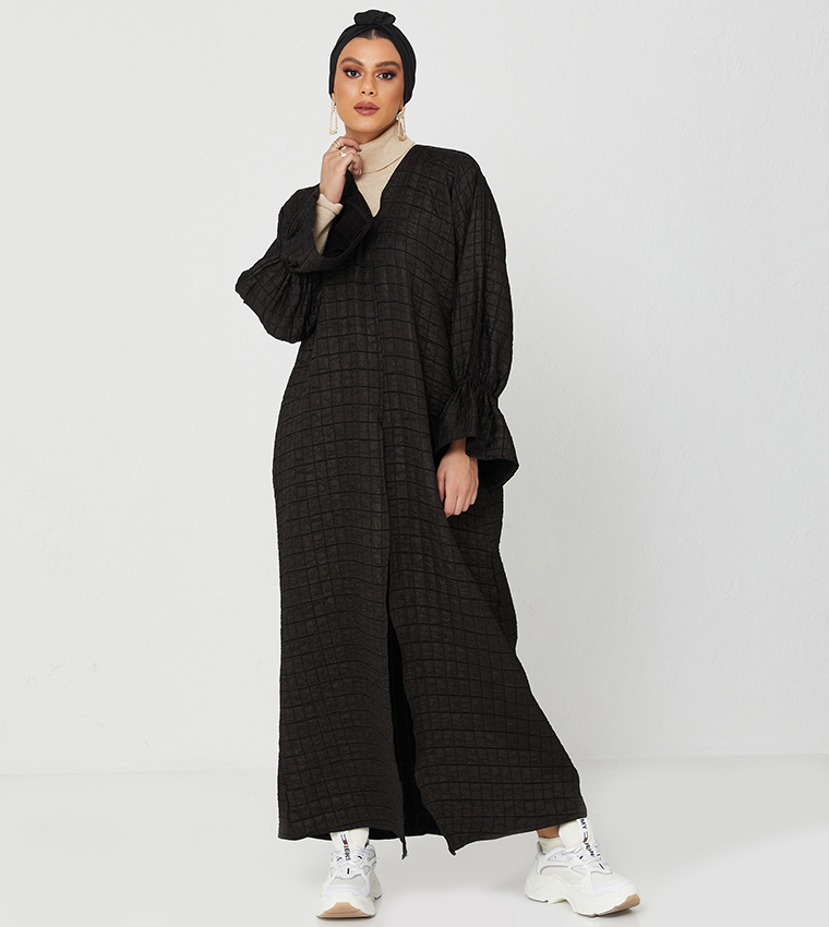 Abaya With Shadded Frills Full Top To Bottom-Black