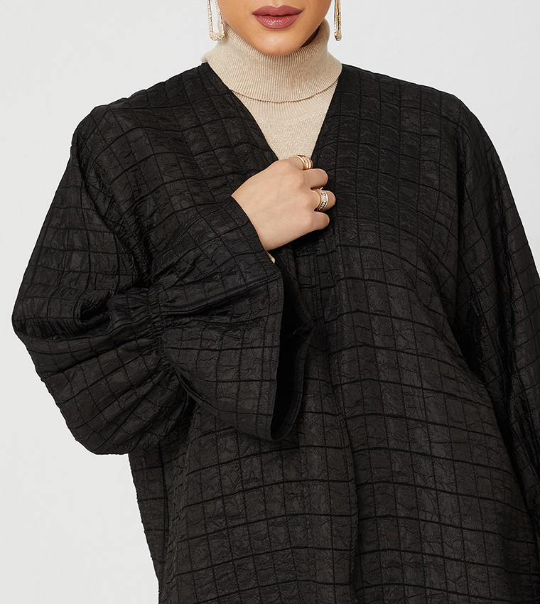 Abaya With Shadded Frills Full Top To Bottom-Black