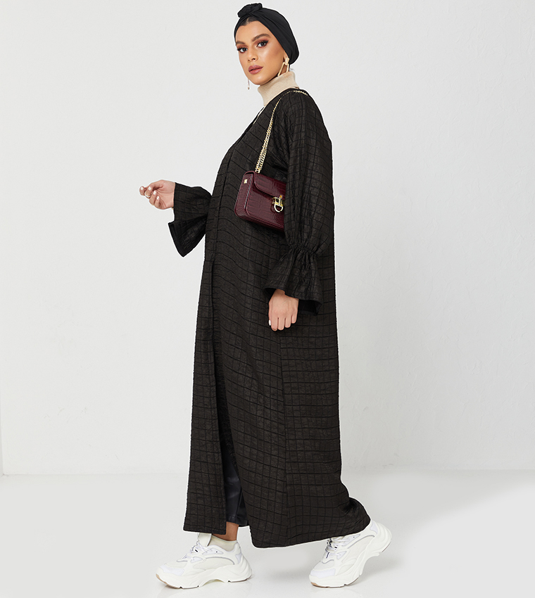 Abaya With Shadded Frills Full Top To Bottom-Black