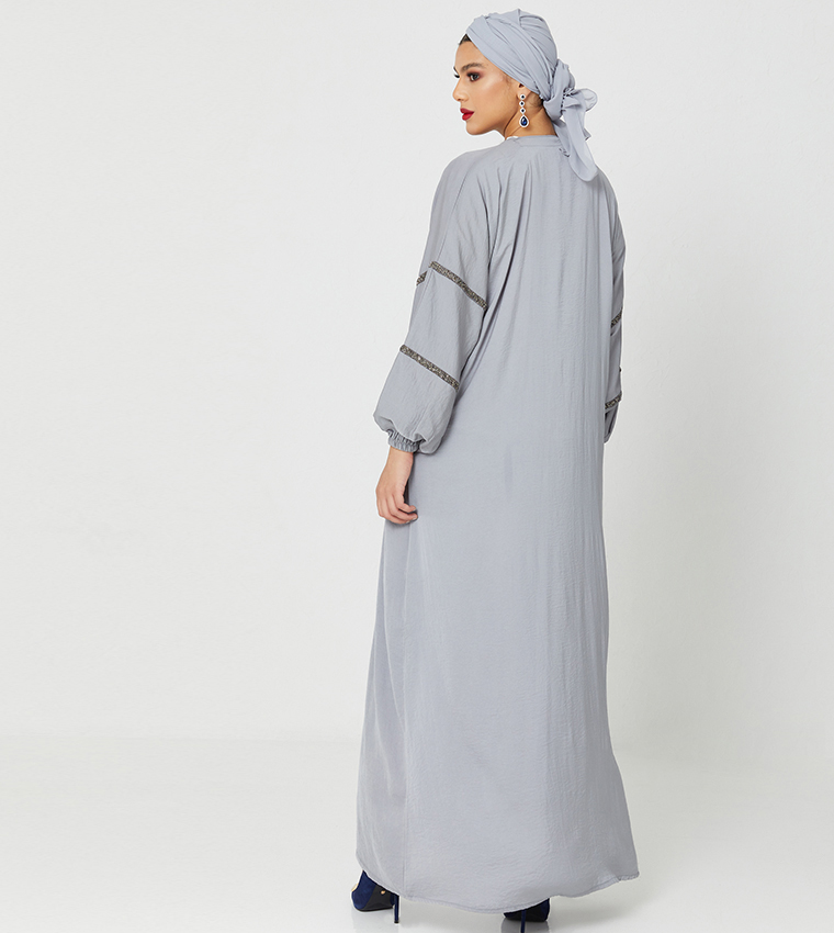 عباية فاخرة بأكمام طويلة من روزا - رمادي