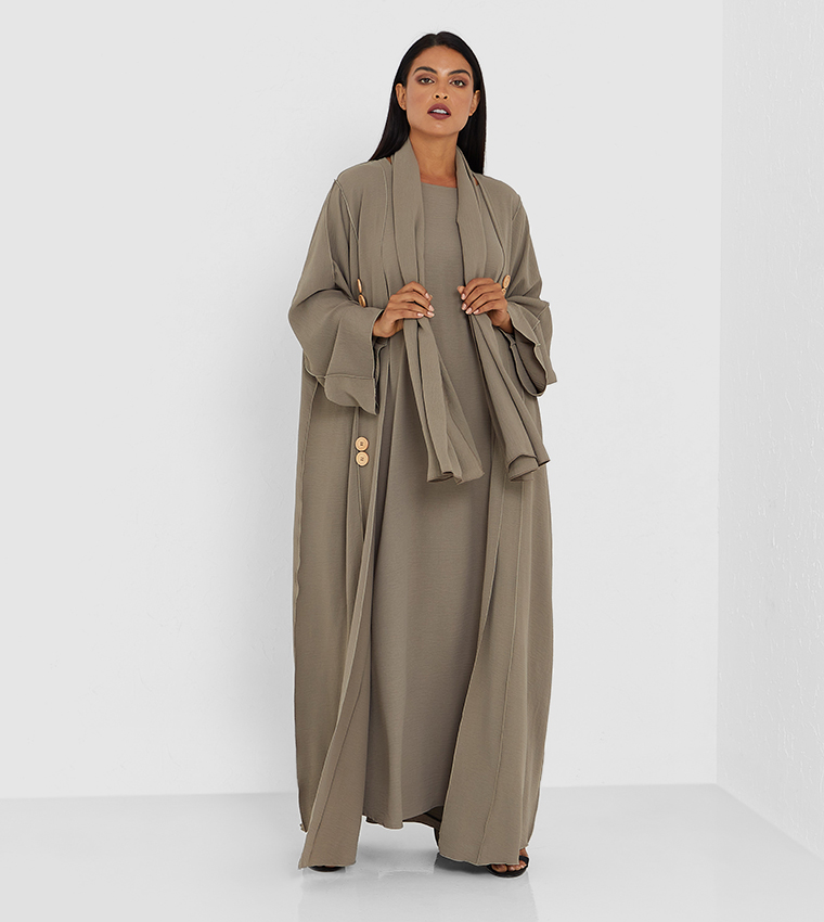 Solid Long Sleeve Two Piece Abaya
