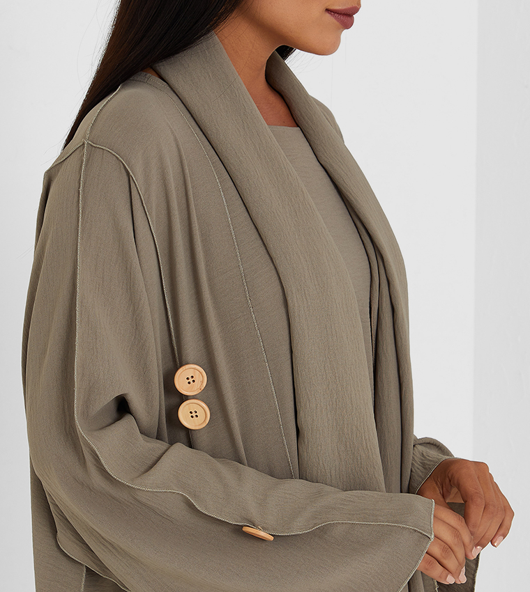 Solid Long Sleeve Two Piece Abaya