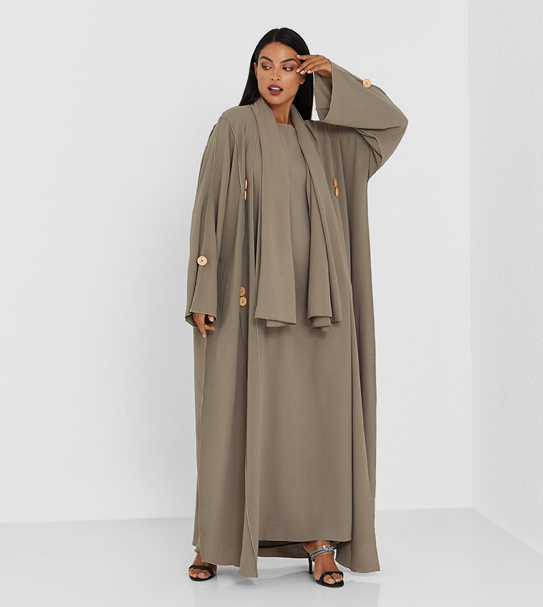 Solid Long Sleeve Two Piece Abaya