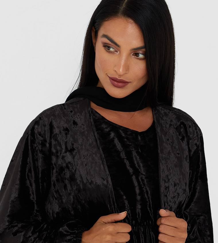 Black Color Velvet Abays With Same Cloth Inner Top Shaded Cloth Two Pcs Abaya