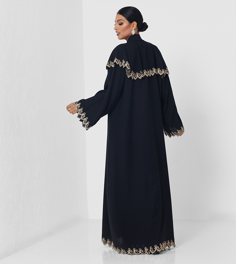 Lace Trim Long Sleeves Abaya
