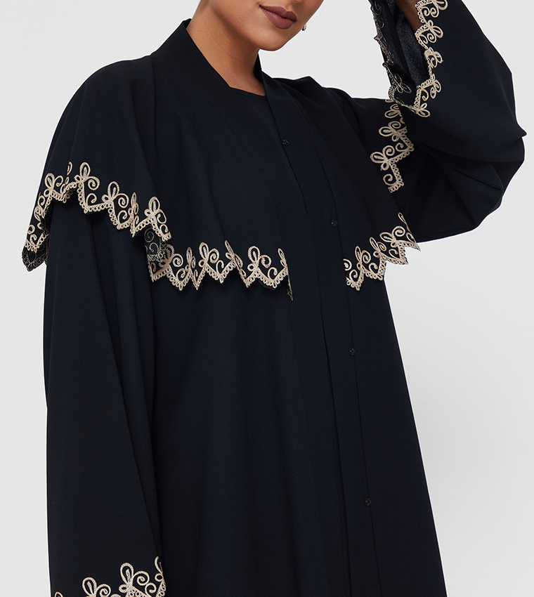 Lace Trim Long Sleeves Abaya