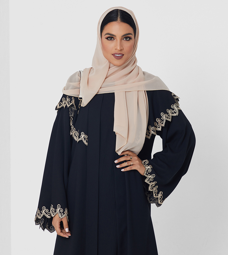 Lace Trim Long Sleeves Abaya