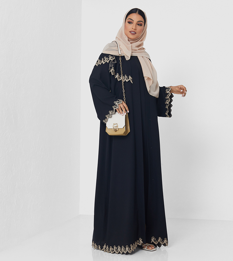 Lace Trim Long Sleeves Abaya