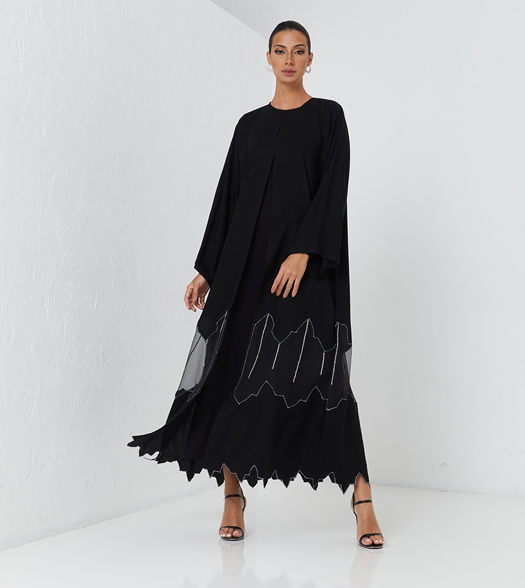 Embellished Asymmetric Bottom Long Sleeve Abaya